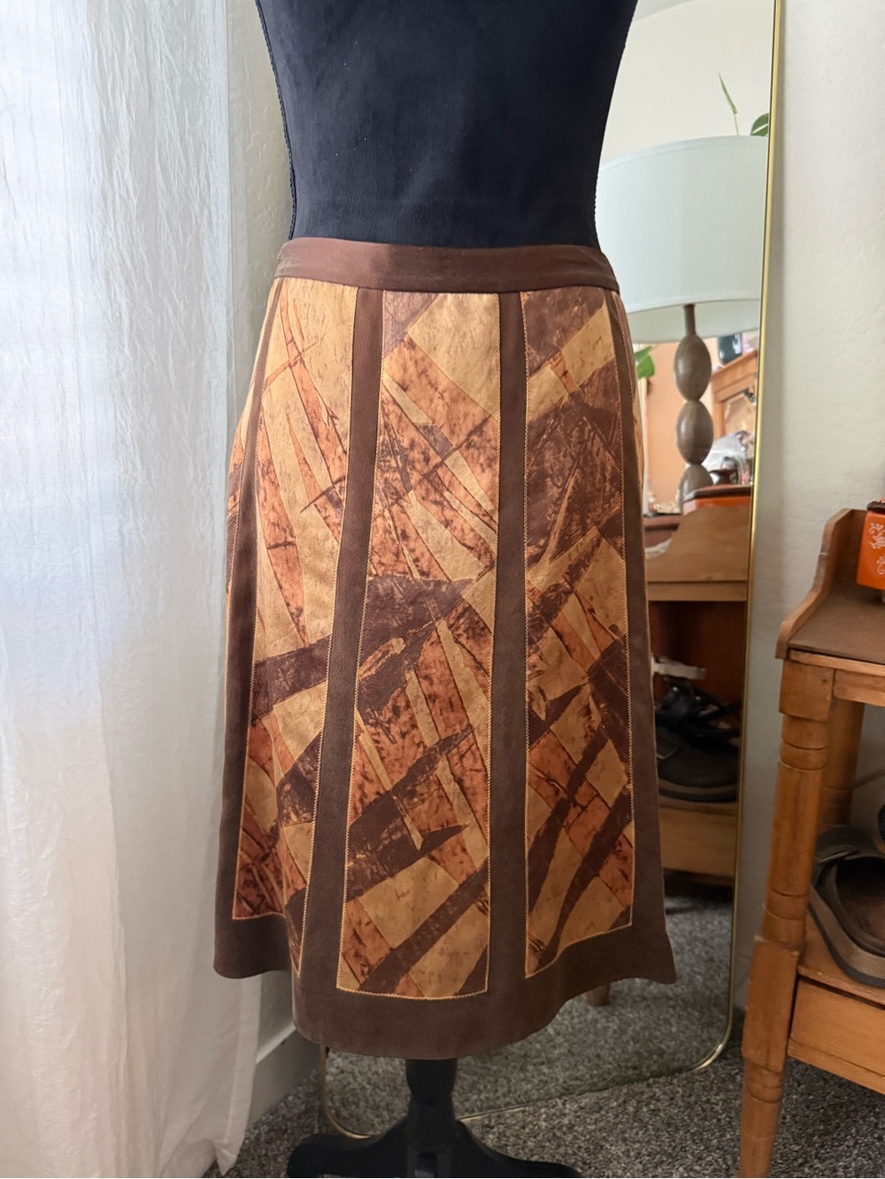 Vintage Ellen Tracy Brown Patchwork A-Line Skirt